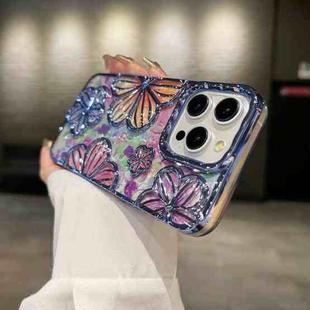 For iPhone 13 Pro 3D Flower Electroplated TPU Phone Case(Blue)