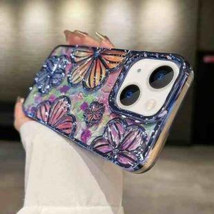 For iPhone 14 3D Flower Electroplated TPU Phone Case(Blue)