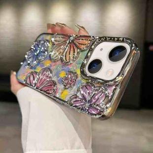 For iPhone 14 3D Flower Electroplated TPU Phone Case(Silver)