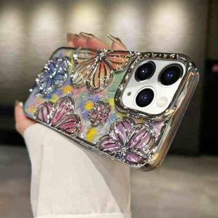 For iPhone 11 Pro Max 3D Flower Electroplated TPU Phone Case(Silver)