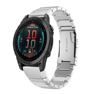 For Garmin Fenix 8 AMOLED 47mm Tortoise Shell 22mm Stainless Steel Watch Band(Sliver)