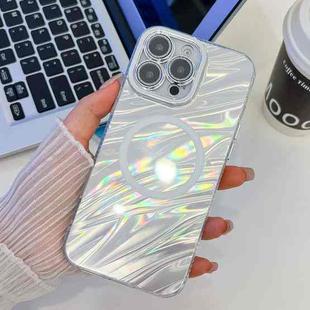 For iPhone 13 Pro Plating Texture MagSafe TPU Phone Case with Glitter Lens Film(White Water Ripples)