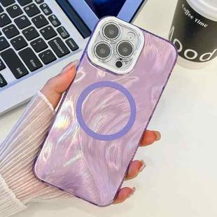 For iPhone 13 Pro Plating Texture MagSafe TPU Phone Case with Glitter Lens Film(Purple Feather Yarn)