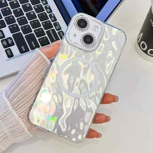 For iPhone 15 Plating Texture MagSafe TPU Phone Case with Glitter Lens Film(White Wrinkles)