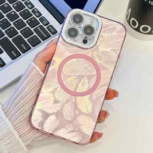 For iPhone 15 Pro Plating Texture MagSafe TPU Phone Case with Glitter Lens Film(Pink Feathers)