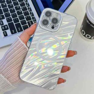 For iPhone 16 Pro Plating Texture MagSafe TPU Phone Case with Glitter Lens Film(White Water Ripples)