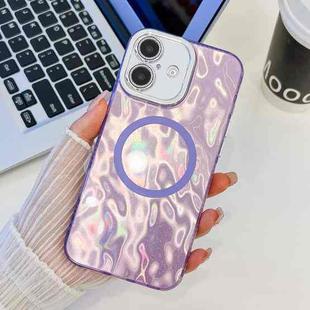 For iPhone 16 Plus Plating Texture MagSafe TPU Phone Case with Glitter Lens Film(Purple Wrinkles)