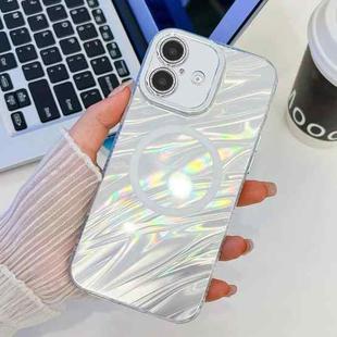 For iPhone 16 Plating Texture MagSafe TPU Phone Case with Glitter Lens Film(White Water Ripples)