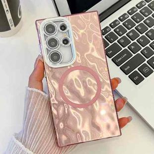 For Samsung Galaxy S23 Ultra 5G Plating Texture MagSafe TPU Phone Case with Glitter Lens Film(Pink Wrinkles)