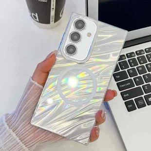 For Samsung Galaxy S24 5G Plating Texture MagSafe TPU Phone Case with Glitter Lens Film(White Water Ripples)