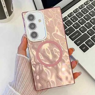 For Samsung Galaxy S24+ 5G Plating Texture MagSafe TPU Phone Case with Glitter Lens Film(Pink Wrinkles)