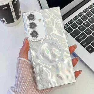 For Samsung Galaxy A55 5G Plating Texture MagSafe TPU Phone Case with Glitter Lens Film(White Wrinkles)