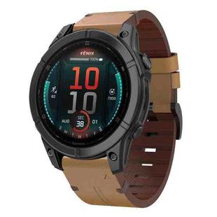 For Garmin Fenix 8 AMOLED 47mm Leather Steel Buckle 22mm Watch Band(Light Brown)