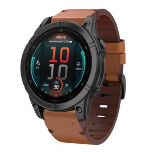 For Garmin Fenix 8 AMOLED 47mm Leather Steel Buckle 22mm Watch Band(Brown)