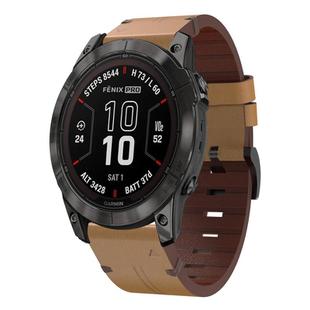 For Garmin Fenix 7 Pro 47mm Leather Steel Buckle 22mm Watch Band(Light Brown)