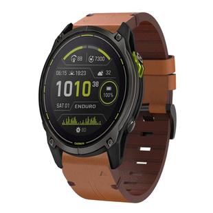 For Garmin Enduro 3 Leather Steel Buckle 26mm Watch Band(Brown)