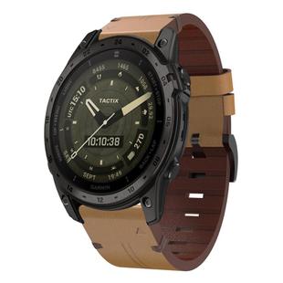 For Garmin Tactix 7 AMOLED Leather Steel Buckle 26mm Watch Band(Light Brown)