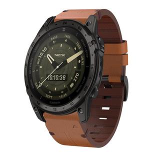 For Garmin Tactix 7 AMOLED Leather Steel Buckle 26mm Watch Band(Brown)