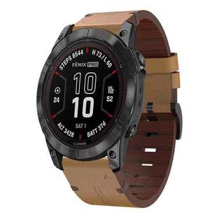 For Garmin Fenix 7S Pro 42mm Leather Steel Buckle 20mm Watch Band(Light Brown)