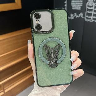 For iPhone X / XS Plating Glitter Butterfly Holder Phone Case(Green)