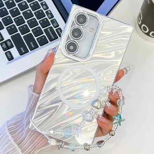 For Samsung Galaxy S24+ 5G Plating Texture Wristband MagSafe TPU Phone Case with Glitter Lens Film(White Water Ripples)