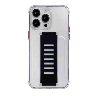 For iPhone 16 Pro Max Transparent Wristband Shockproof TPU Phone Case(Black)