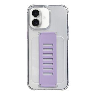 For iPhone 16 Transparent Wristband Shockproof TPU Phone Case(Purple)