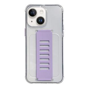 For iPhone 14 Plus Transparent Wristband Shockproof TPU Phone Case(Purple)