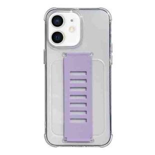 For iPhone 12 Transparent Wristband Shockproof TPU Phone Case(Purple)