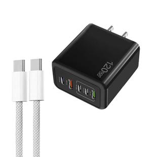 120W PD3.0 3 Type-C 2 USB Multi Port Quick Charger with Type-C to Type-C Cable, US Plug(Black)