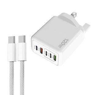 120W PD3.0 3 Type-C 2 USB Multi Port Quick Charger with Type-C to Type-C Cable, UK Plug(White)