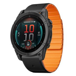 For Garmin Fenix E 47mm Dual Color Magnetic Quick Release 22mm Silicone Watch Band(Black+Orange)