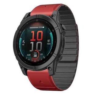 For Garmin Fenix E 47mm Dual Color Magnetic Quick Release 22mm Silicone Watch Band(Red+Black)