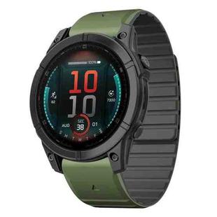 For Garmin Fenix E 47mm Dual Color Magnetic Quick Release 22mm Silicone Watch Band(Green+Black)