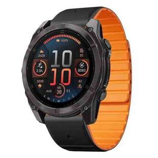 For Garmin Fenix 8 AMOLED 47mm Dual Color Magnetic Quick Release 22mm Silicone Watch Band(Black+Orange)