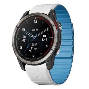 For Garmin Quatix 7 Pro Dual Color Magnetic Quick Release 22mm Silicone Watch Band(White+Sky Blue)