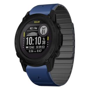 For Garmin Descent G1 Dual Color Magnetic Quick Release 22mm Silicone Watch Band(Dark Blue+Black)