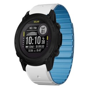 For Garmin Descent G1 Dual Color Magnetic Quick Release 22mm Silicone Watch Band(White+Sky Blue)