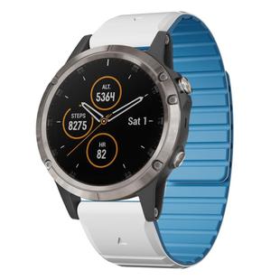 For Garmin Fenix 5 / Fenix 5 Plus Dual Color Magnetic Quick Release 22mm Silicone Watch Band(White+Sky Blue)