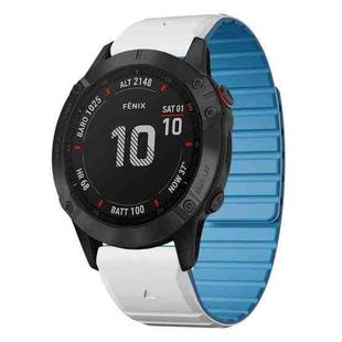 For Garmin Fenix 6 / Fenix 6 Pro Dual Color Magnetic Quick Release 22mm Silicone Watch Band(White+Sky Blue)