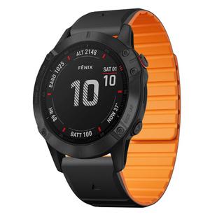 For Garmin Fenix 6 / Fenix 6 Pro Dual Color Magnetic Quick Release 22mm Silicone Watch Band(Black+Orange)