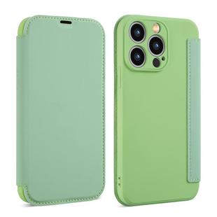 For iPhone 16 Pro Max Imitate Liquid Skin Feel Leather Phone Case with Card Slots(Tea Green)