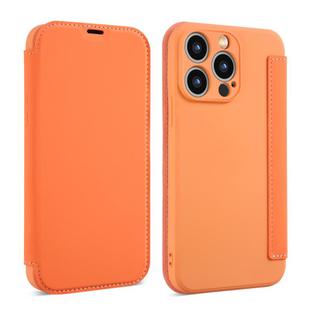 For iPhone 16 Pro Max Imitate Liquid Skin Feel Leather Phone Case with Card Slots(Orange)