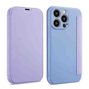 For iPhone 16 Pro Imitate Liquid Skin Feel Leather Phone Case with Card Slots(Purple)