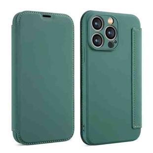 For iPhone 16 Pro Imitate Liquid Skin Feel Leather Phone Case with Card Slots(Dark Green)