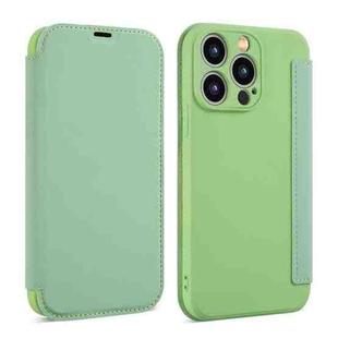 For iPhone 16 Pro Imitate Liquid Skin Feel Leather Phone Case with Card Slots(Tea Green)