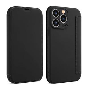 For iPhone 16 Plus Imitate Liquid Skin Feel Leather Phone Case with Card Slots(Black)