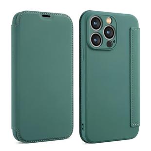 For iPhone 16 Imitate Liquid Skin Feel Leather Phone Case with Card Slots(Dark Green)