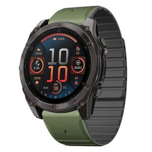 For Garmin Fenix 8 AMOLED 51mm Dual Color Magnetic Quick Release 26mm Silicone Watch Band(Green+Black)