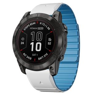 For Garmin Fenix 7X / 7X Pro Dual Color Magnetic Quick Release 26mm Silicone Watch Band(White+Sky Blue)